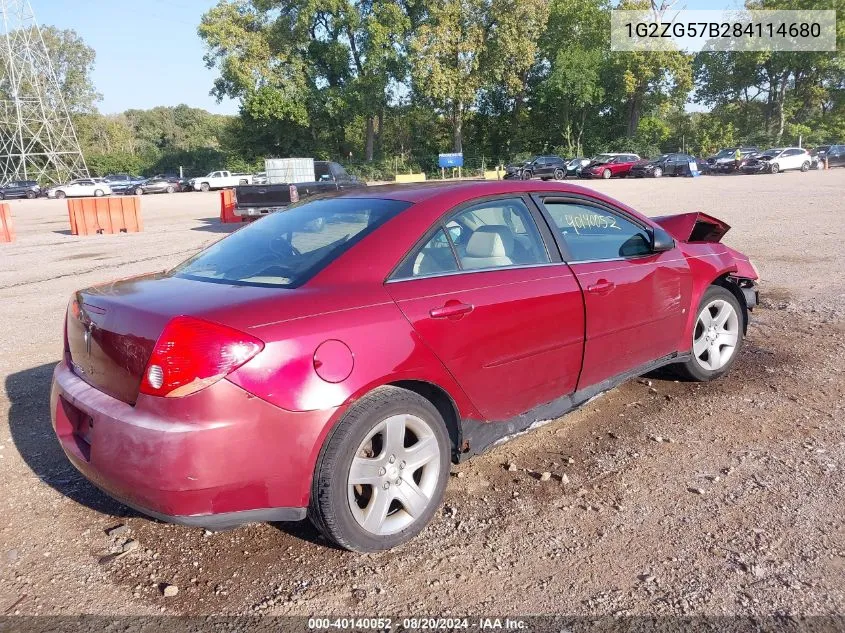 2008 Pontiac G6 Se VIN: 1G2ZG57B284114680 Lot: 40140052