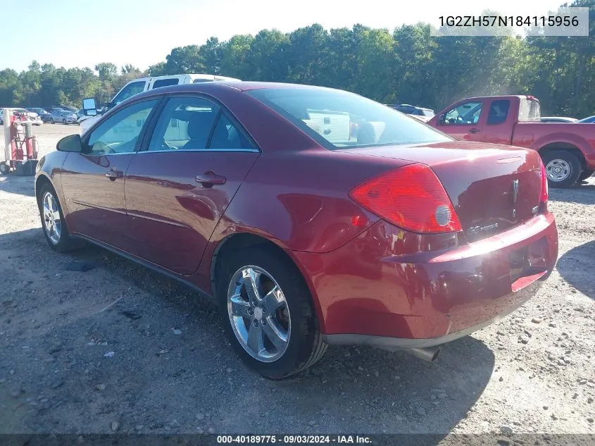 2008 Pontiac G6 Gt VIN: 1G2ZH57N184115956 Lot: 40189775