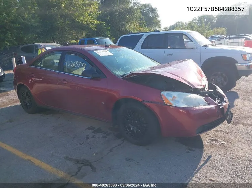 2008 Pontiac G6 Value Leader VIN: 1G2ZF57B584288357 Lot: 40263598