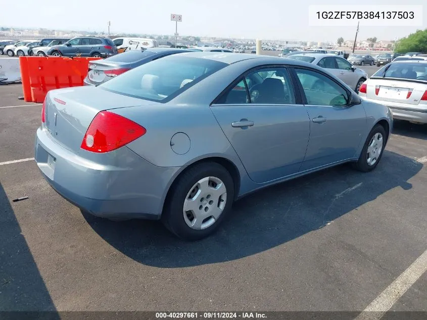 2008 Pontiac G6 Value Leader VIN: 1G2ZF57B384137503 Lot: 40297661