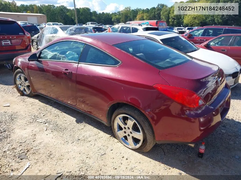 2008 Pontiac G6 Gt VIN: 1G2ZH17N184248452 Lot: 40393595