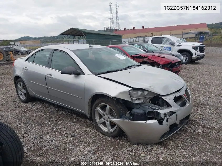 2008 Pontiac G6 VIN: 1G2ZG57N184162312 Lot: 40444345