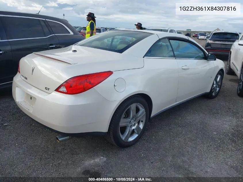 2008 Pontiac G6 Gt VIN: 1G2ZH361X84307816 Lot: 40486500