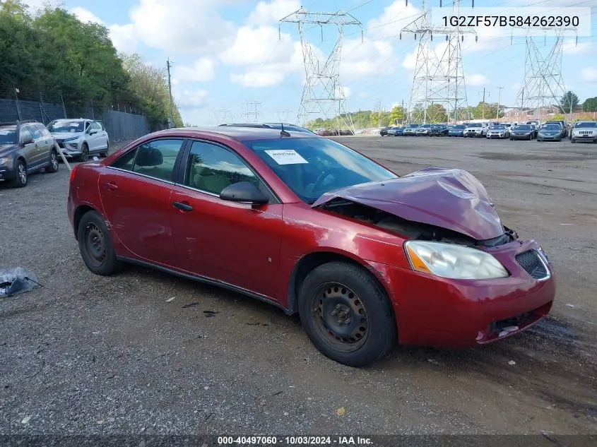 2008 Pontiac G6 Value Leader VIN: 1G2ZF57B584262390 Lot: 40497060