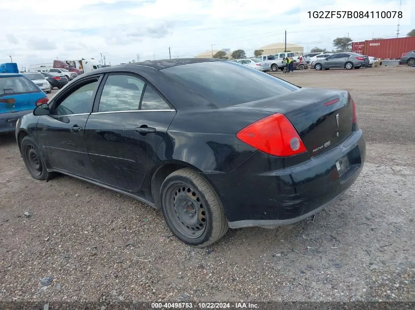 2008 Pontiac G6 Value Leader VIN: 1G2ZF57B084110078 Lot: 40498753