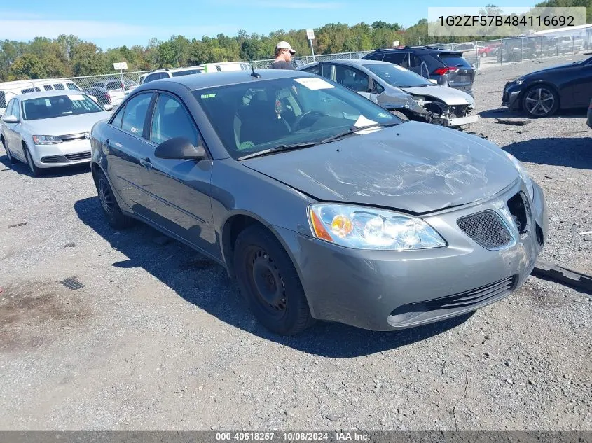 2008 Pontiac G6 Value Leader/Base VIN: 1G2ZF57B484116692 Lot: 40518257