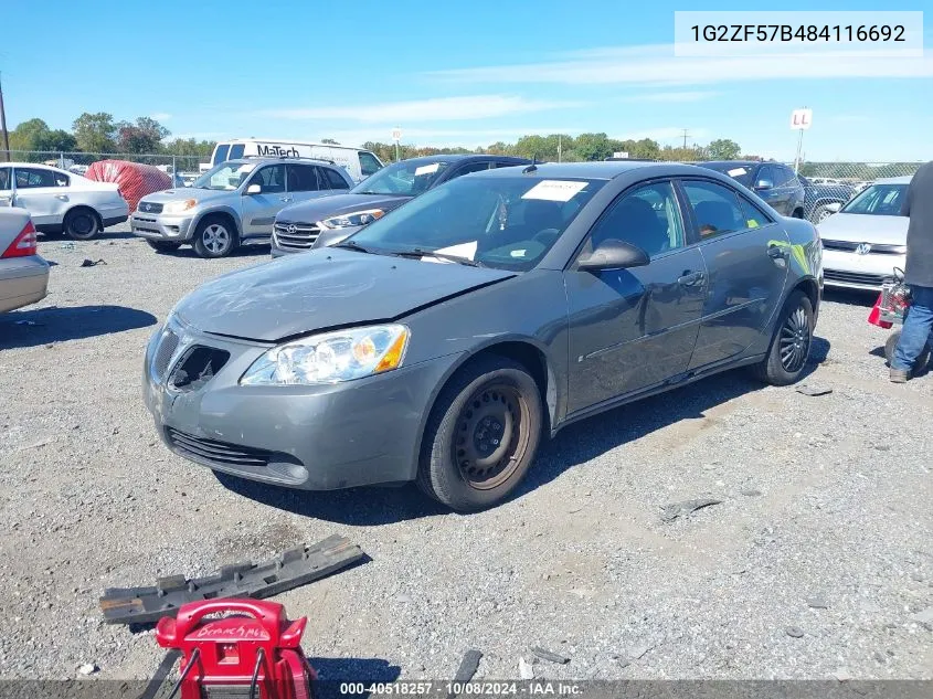 2008 Pontiac G6 Value Leader/Base VIN: 1G2ZF57B484116692 Lot: 40518257