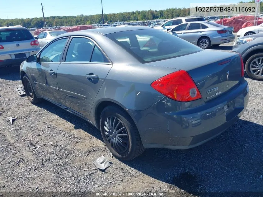 2008 Pontiac G6 Value Leader/Base VIN: 1G2ZF57B484116692 Lot: 40518257