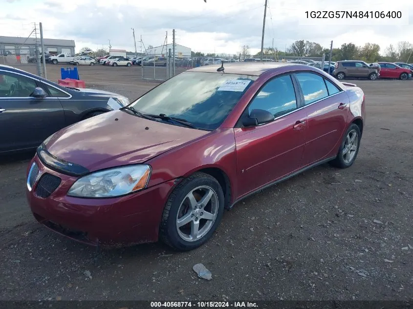 2008 Pontiac G6 VIN: 1G2ZG57N484106400 Lot: 40568774