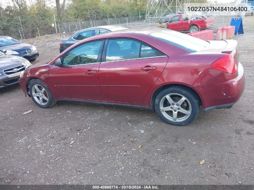 2008 Pontiac G6 VIN: 1G2ZG57N484106400 Lot: 40568774