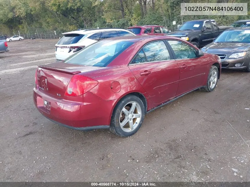 2008 Pontiac G6 VIN: 1G2ZG57N484106400 Lot: 40568774