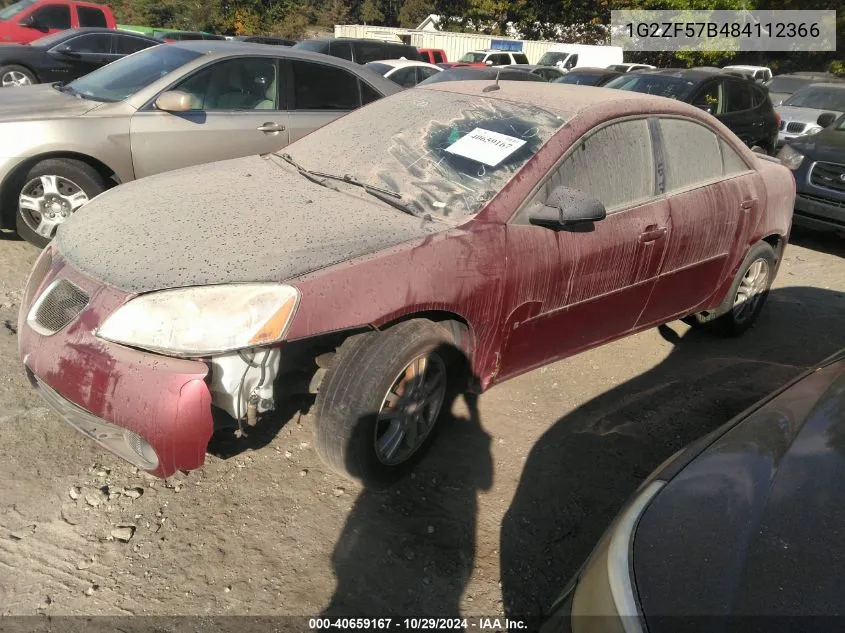 2008 Pontiac G6 Value Leader VIN: 1G2ZF57B484112366 Lot: 40659167