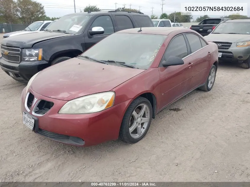 2008 Pontiac G6 VIN: 1G2ZG57N584302684 Lot: 40763299