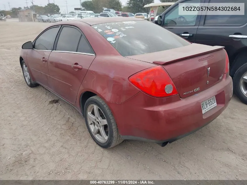 2008 Pontiac G6 VIN: 1G2ZG57N584302684 Lot: 40763299