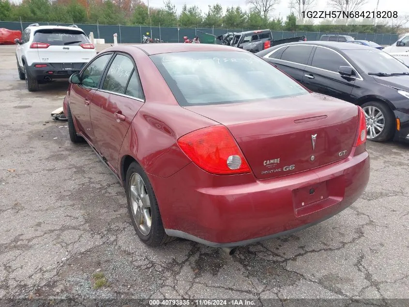 2008 Pontiac G6 Gt VIN: 1G2ZH57N684218208 Lot: 40793835