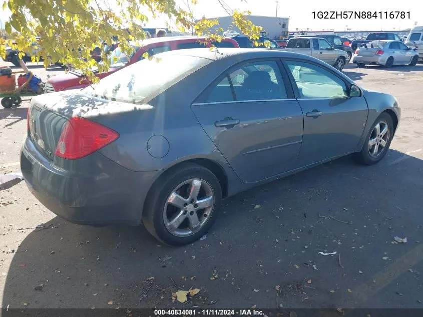 2008 Pontiac G6 Gt VIN: 1G2ZH57N884116781 Lot: 40834081