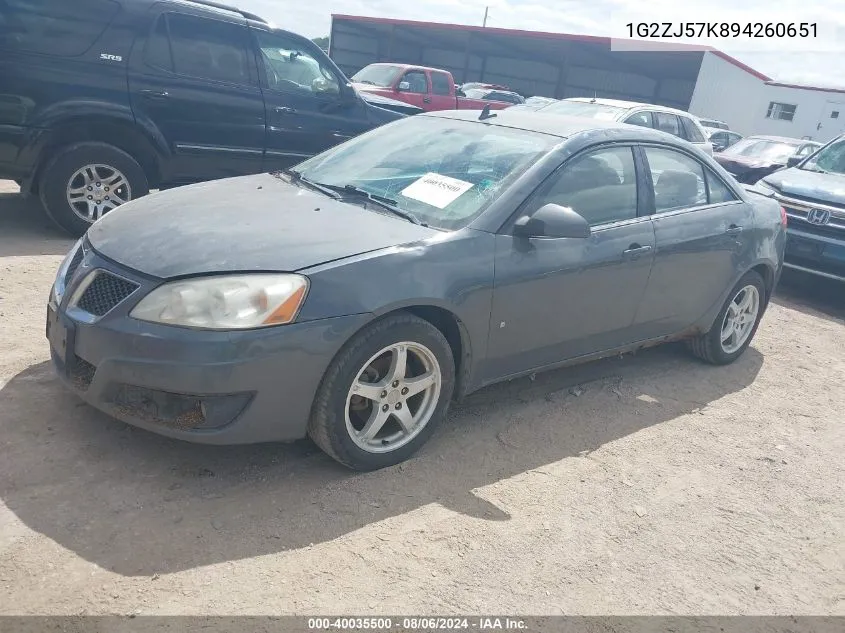 1G2ZJ57K894260651 2009 Pontiac G6 New Se