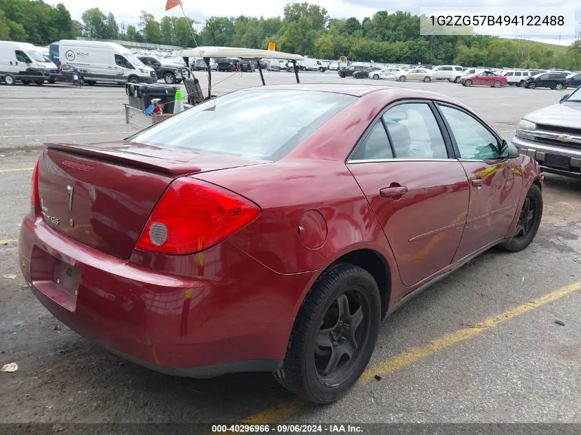 2009 Pontiac G6 VIN: 1G2ZG57B494122488 Lot: 40296966