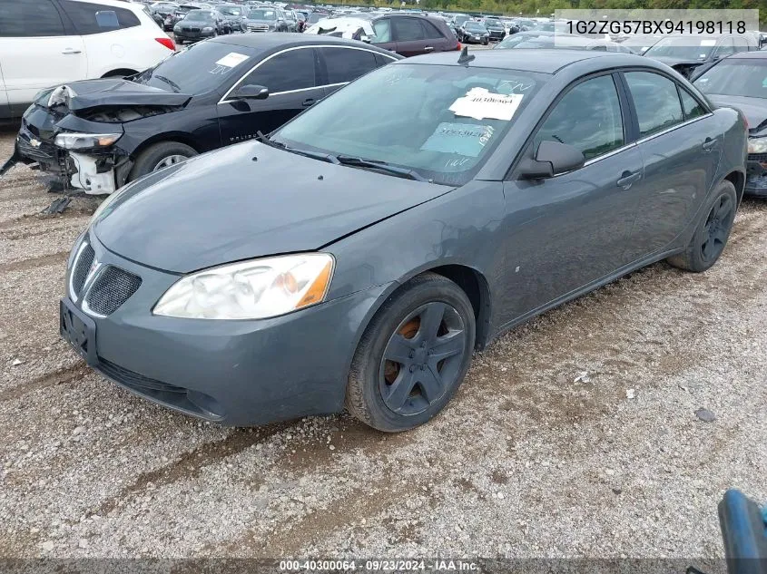 2009 Pontiac G6 VIN: 1G2ZG57BX94198118 Lot: 40300064