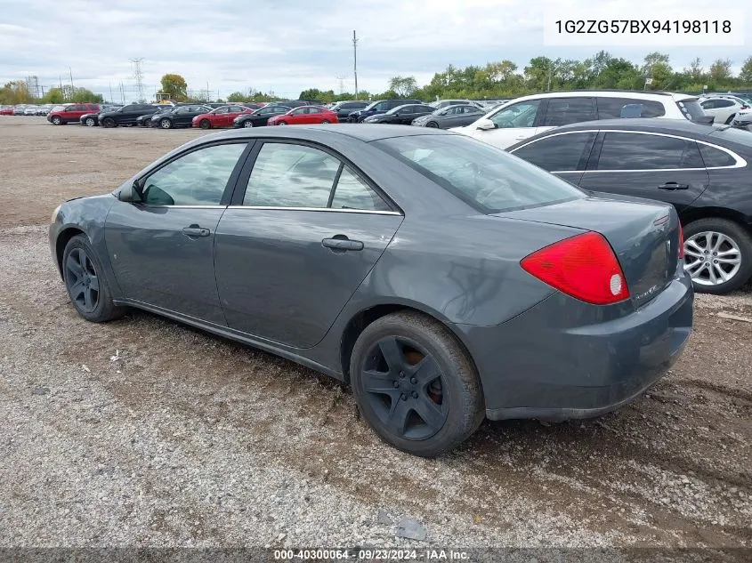 2009 Pontiac G6 VIN: 1G2ZG57BX94198118 Lot: 40300064