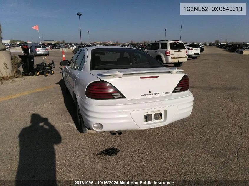 1999 Pontiac Grand Am Se VIN: 1G2NE52T0XC540313 Lot: 20181096