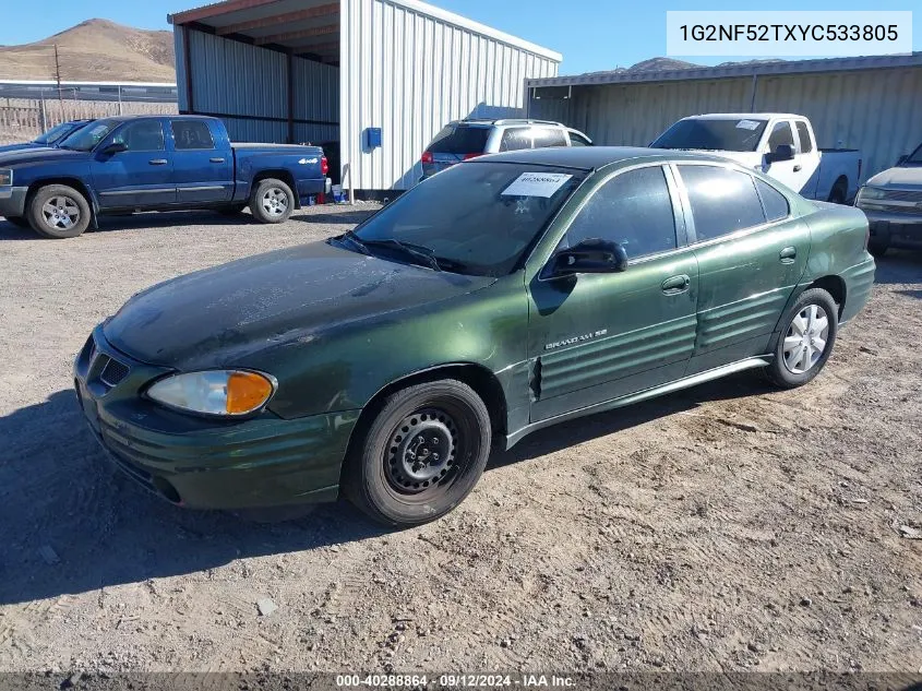 2000 Pontiac Grand Am Se1 VIN: 1G2NF52TXYC533805 Lot: 40288864