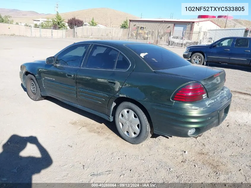 2000 Pontiac Grand Am Se1 VIN: 1G2NF52TXYC533805 Lot: 40288864