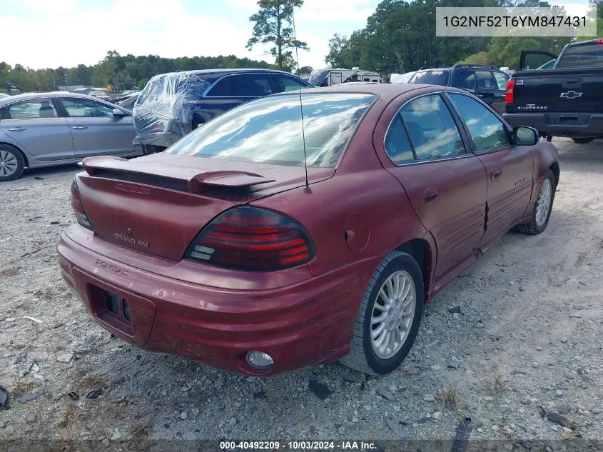 2000 Pontiac Grand Am Se1 VIN: 1G2NF52T6YM847431 Lot: 40492209