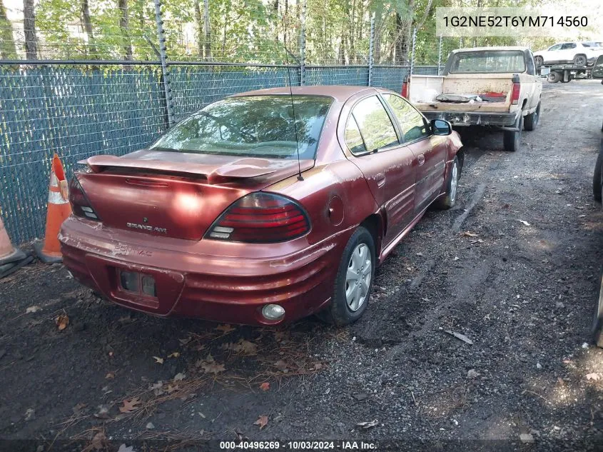 2000 Pontiac Grand Am Se VIN: 1G2NE52T6YM714560 Lot: 40496269