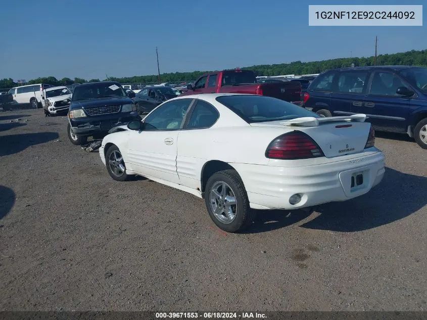 2002 Pontiac Grand Am Se1 VIN: 1G2NF12E92C244092 Lot: 39671553