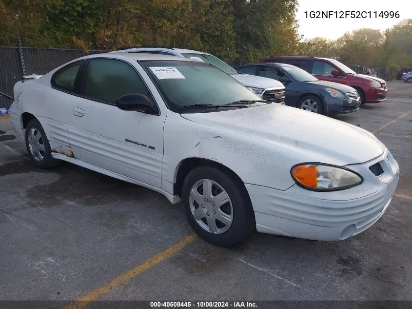 2002 Pontiac Grand Am Se1 VIN: 1G2NF12F52C114996 Lot: 40508445