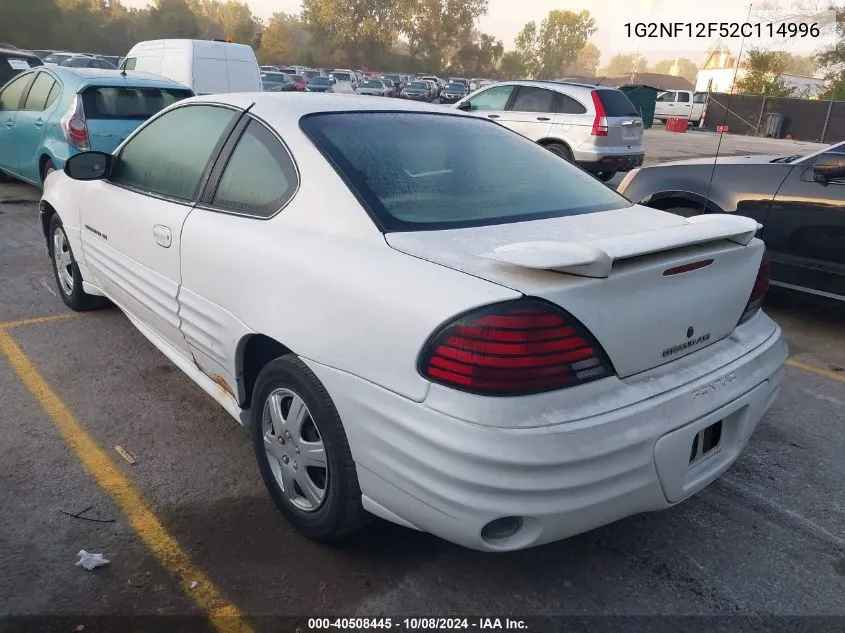 2002 Pontiac Grand Am Se1 VIN: 1G2NF12F52C114996 Lot: 40508445