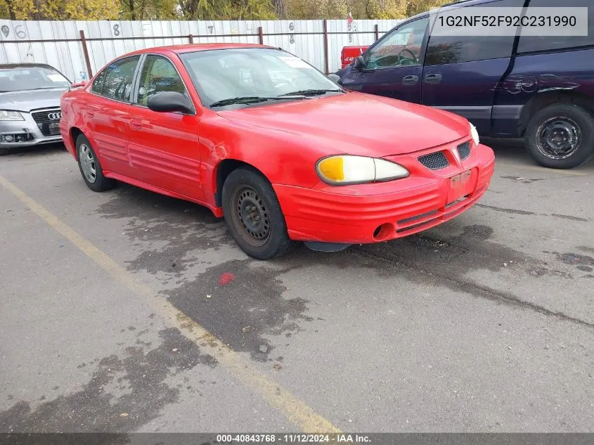 2002 Pontiac Grand Am Se1 VIN: 1G2NF52F92C231990 Lot: 40843768