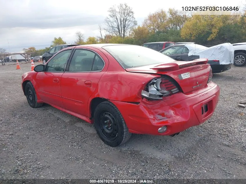 2003 Pontiac Grand Am Se1 VIN: 1G2NF52F03C106846 Lot: 40670219