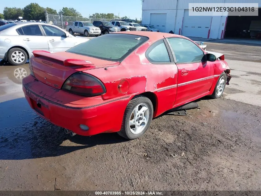 2003 Pontiac Grand Am Gt VIN: 1G2NW12E93C104318 Lot: 40703985