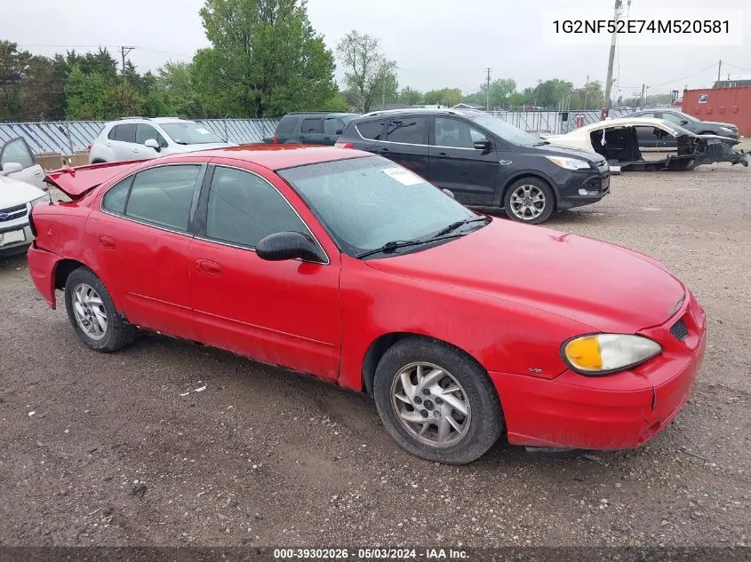 2004 Pontiac Grand Am Se1 VIN: 1G2NF52E74M520581 Lot: 39302026