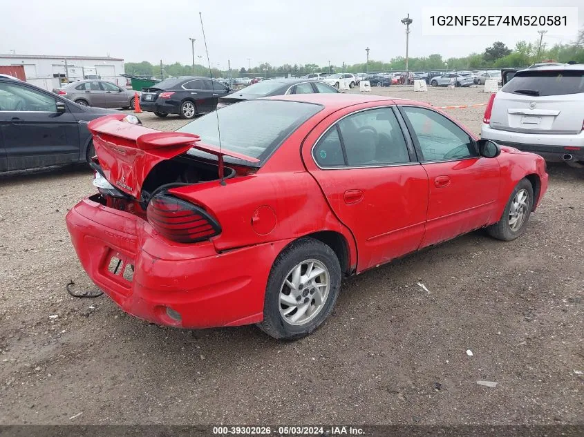 2004 Pontiac Grand Am Se1 VIN: 1G2NF52E74M520581 Lot: 39302026