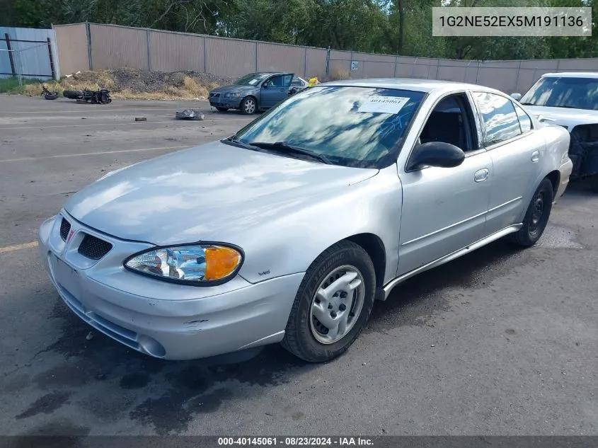 2005 Pontiac Grand Am Se VIN: 1G2NE52EX5M191136 Lot: 40145061