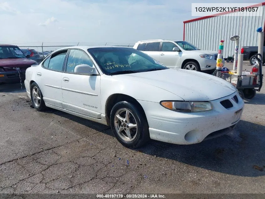 2000 Pontiac Grand Prix Gt VIN: 1G2WP52K1YF181057 Lot: 40197179