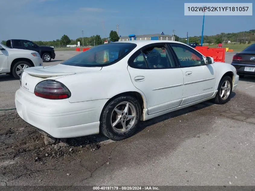 2000 Pontiac Grand Prix Gt VIN: 1G2WP52K1YF181057 Lot: 40197179