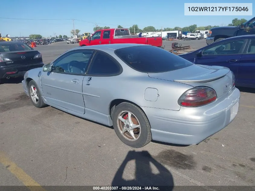 2000 Pontiac Grand Prix Gtp VIN: 1G2WR1217YF175046 Lot: 40203307