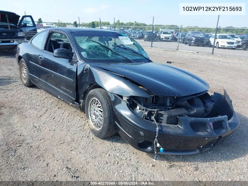 2000 Pontiac Grand Prix Gt VIN: 1G2WP12K2YF215693 Lot: 40270349