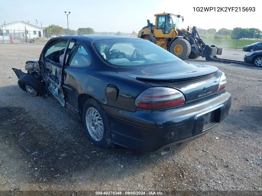 2000 Pontiac Grand Prix Gt VIN: 1G2WP12K2YF215693 Lot: 40270349