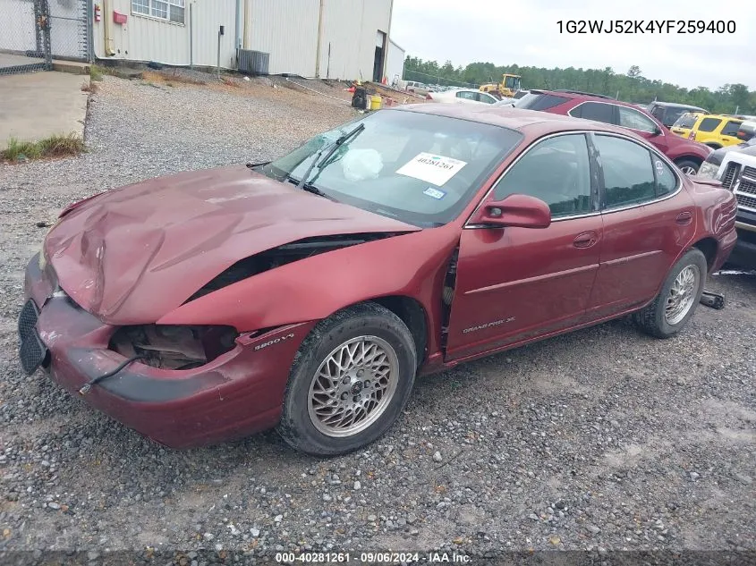 2000 Pontiac Grand Prix Se VIN: 1G2WJ52K4YF259400 Lot: 40281261