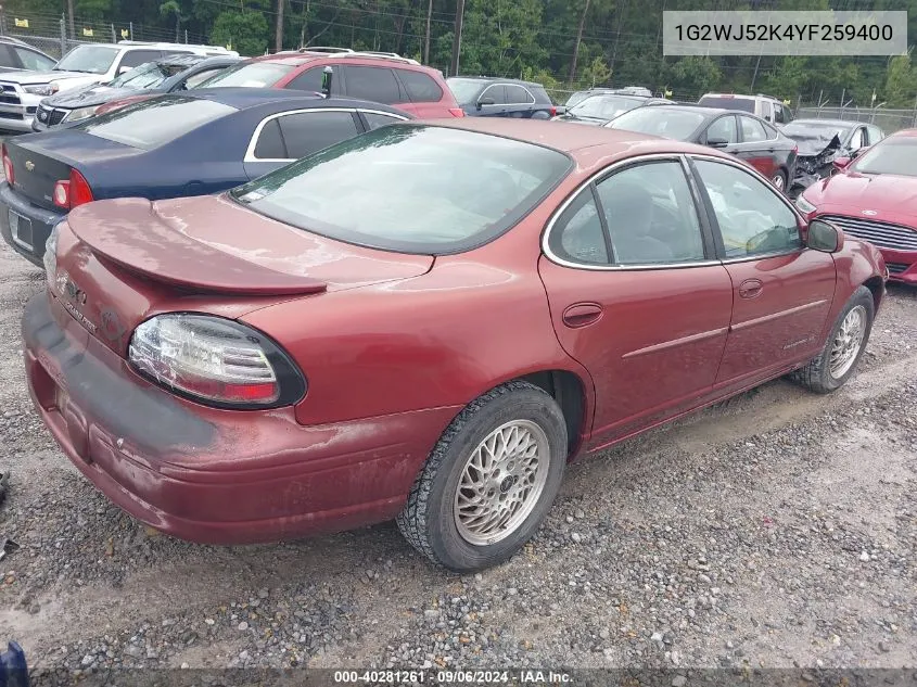 2000 Pontiac Grand Prix Se VIN: 1G2WJ52K4YF259400 Lot: 40281261