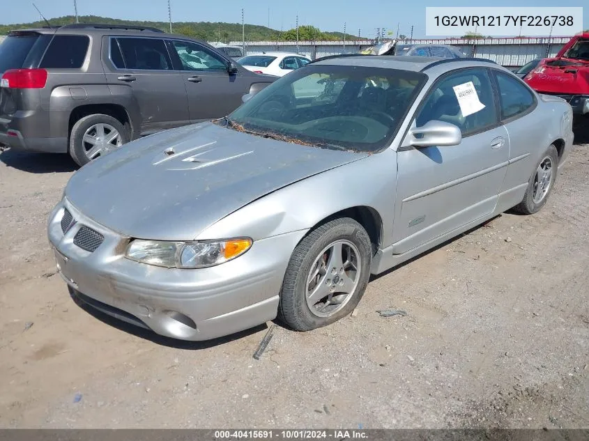 2000 Pontiac Grand Prix Gtp VIN: 1G2WR1217YF226738 Lot: 40415691