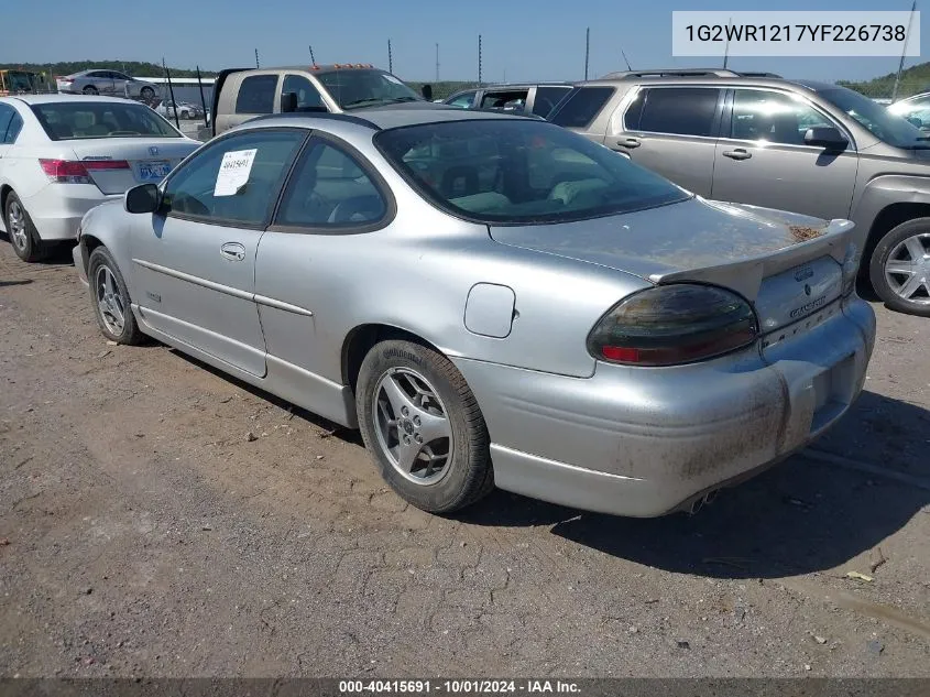 2000 Pontiac Grand Prix Gtp VIN: 1G2WR1217YF226738 Lot: 40415691