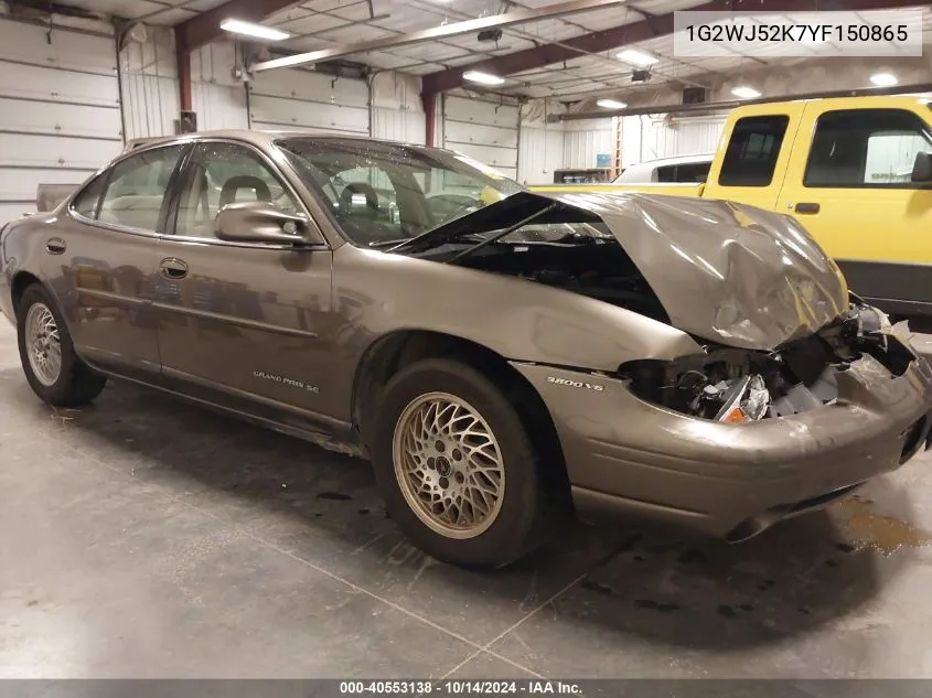 2000 Pontiac Grand Prix Se VIN: 1G2WJ52K7YF150865 Lot: 40553138