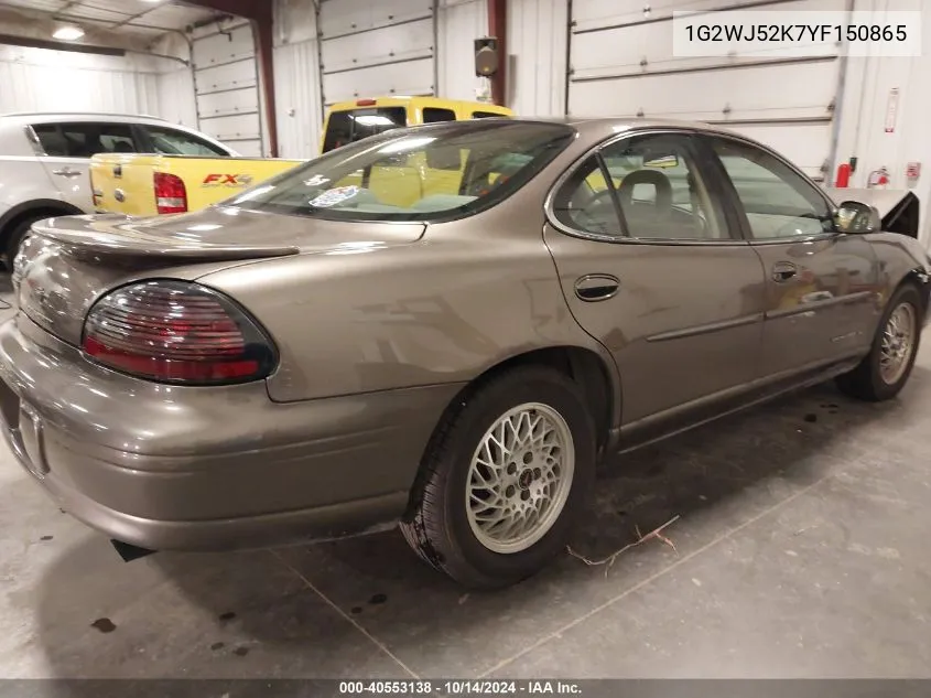 2000 Pontiac Grand Prix Se VIN: 1G2WJ52K7YF150865 Lot: 40553138