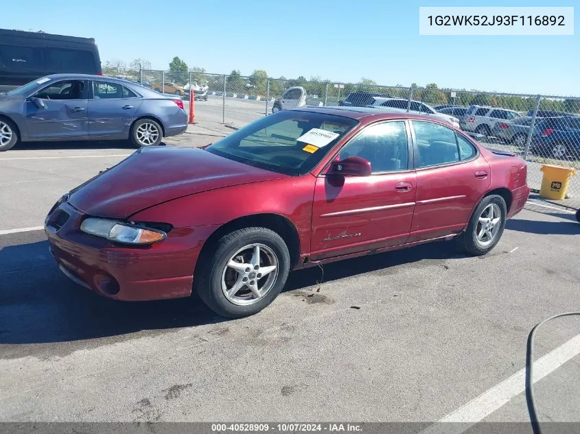 2003 Pontiac Grand Prix Se VIN: 1G2WK52J93F116892 Lot: 40528909